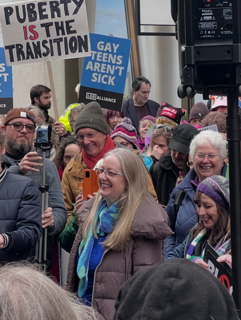 Helen Joyce at the Puberty Blocker Trial protest in December 2025