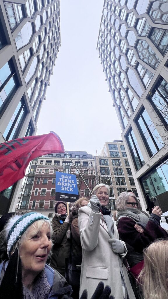 Crowd pic of the Puberty Blocker trial protest in December 2025