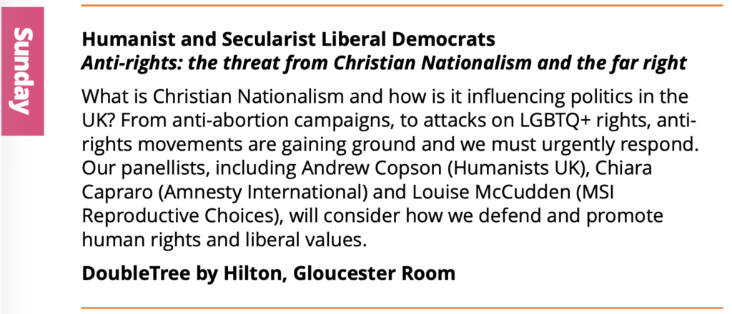 Screenshot of the Lib Dem conference programme