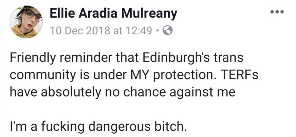Ellia Aradia Mulreany text "I'm a fucking dangerous bitch"