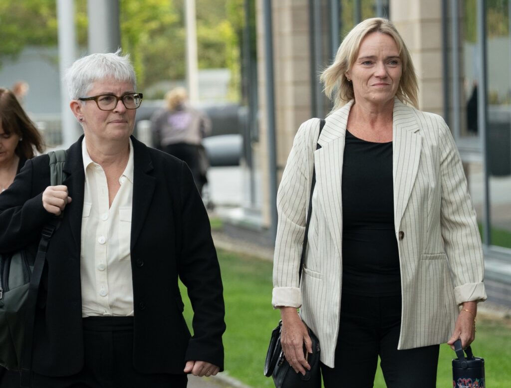 Sandie Peggie (right) and her barrister Naomi Cunningham arriving in Dundee for Peggie v RCN day 2