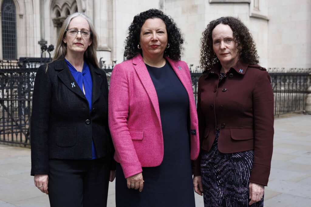 Maya Forstater (centre) with the Sex Matters team Dr Helen Joyce (l) and Fiona McAnena (r). Pic Belinda Jiao 
