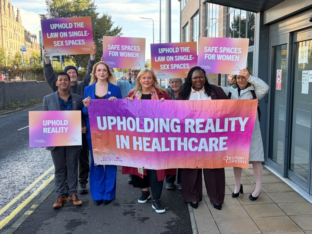 Bethany Hutchison, Lisa Lockey and Jennifer Melle and supporters outside Dundee Employment Tribunal
