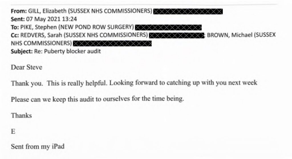 17 May 2021 email from Elizabeth Gill